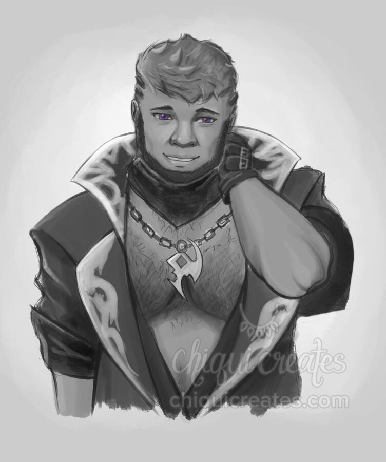 B&amp;W Quickpaint of an FFXIV OC / Warrior of Light