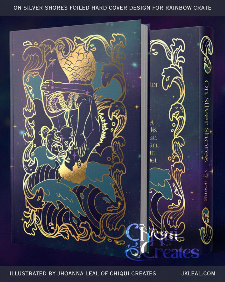 Hard cover foil design for On Silver Shores by V.T. Hoang, special edition for Rainbow Crate. Please note: I did not do the typography, only the illustration. Typography may differ from physical book.